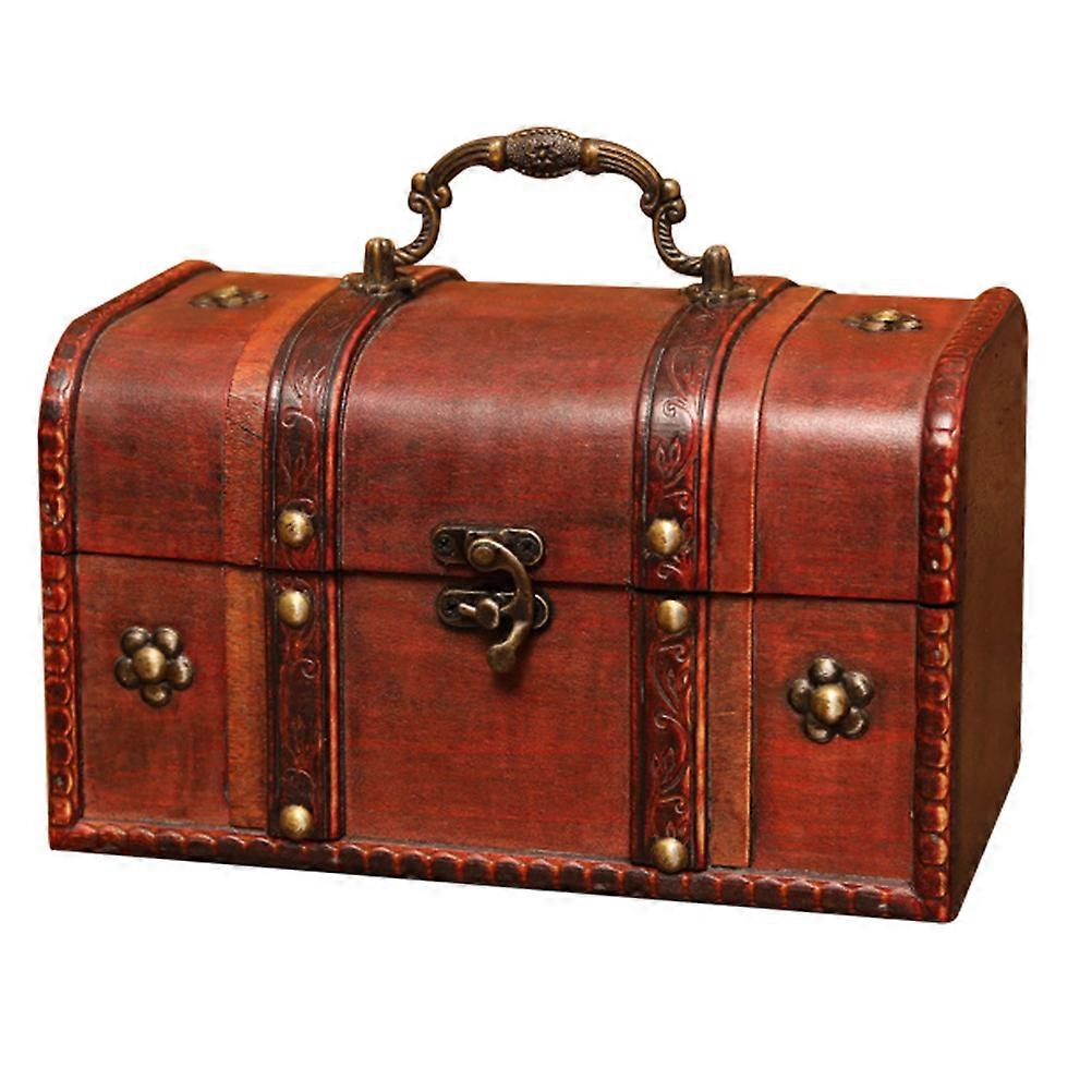 Wood Storage Box for Storage Use 2Pcs Vintage Sundries Organizer Dark Red