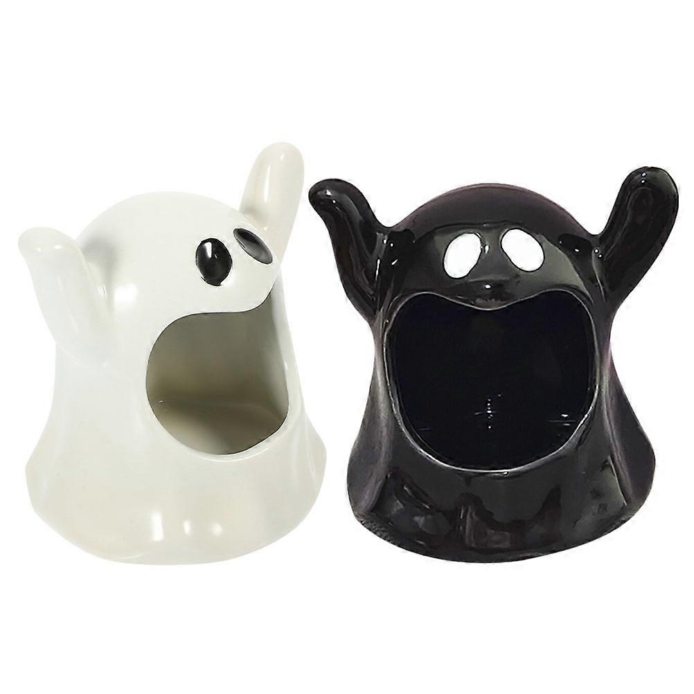 Halloween Ceramic Candle Holders 2Pcs Unique Ghost Shape Table Decoration Assorted Color Candle Holder For Home Gathering Festival And Banquet