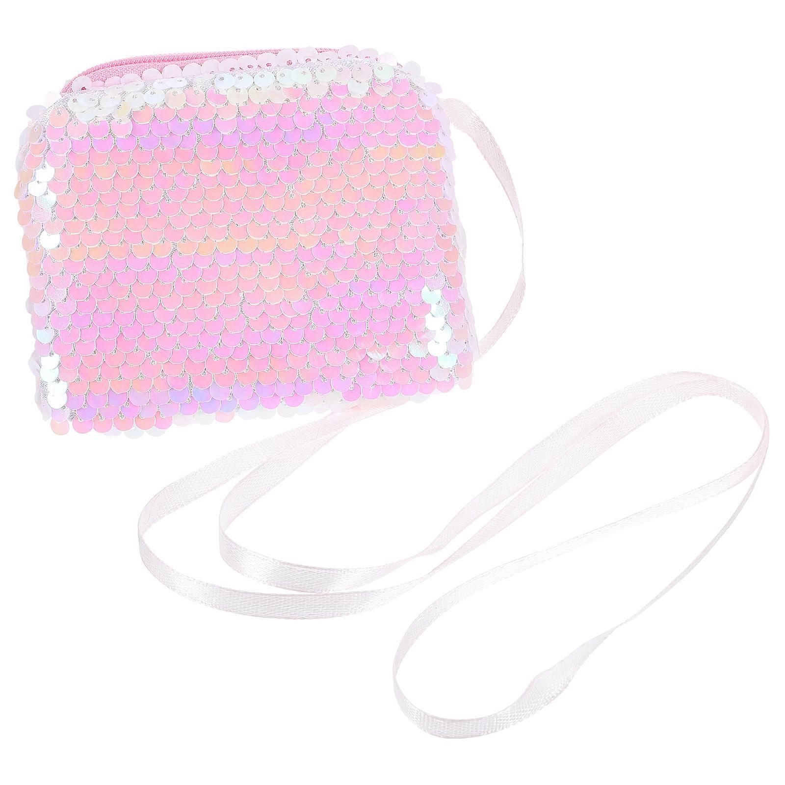 Sequin Small Wallet Bag Pink Single Shoulder Strap Purse for Storage 5Pcs