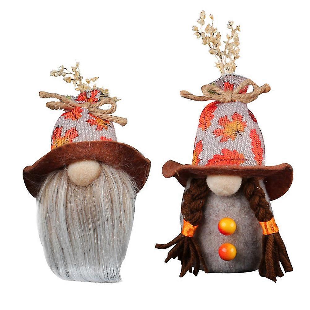 Harvest Gnome Dwarf Doll Decor for Thanksgiving 2Pcs with Maple Leaf Pattern