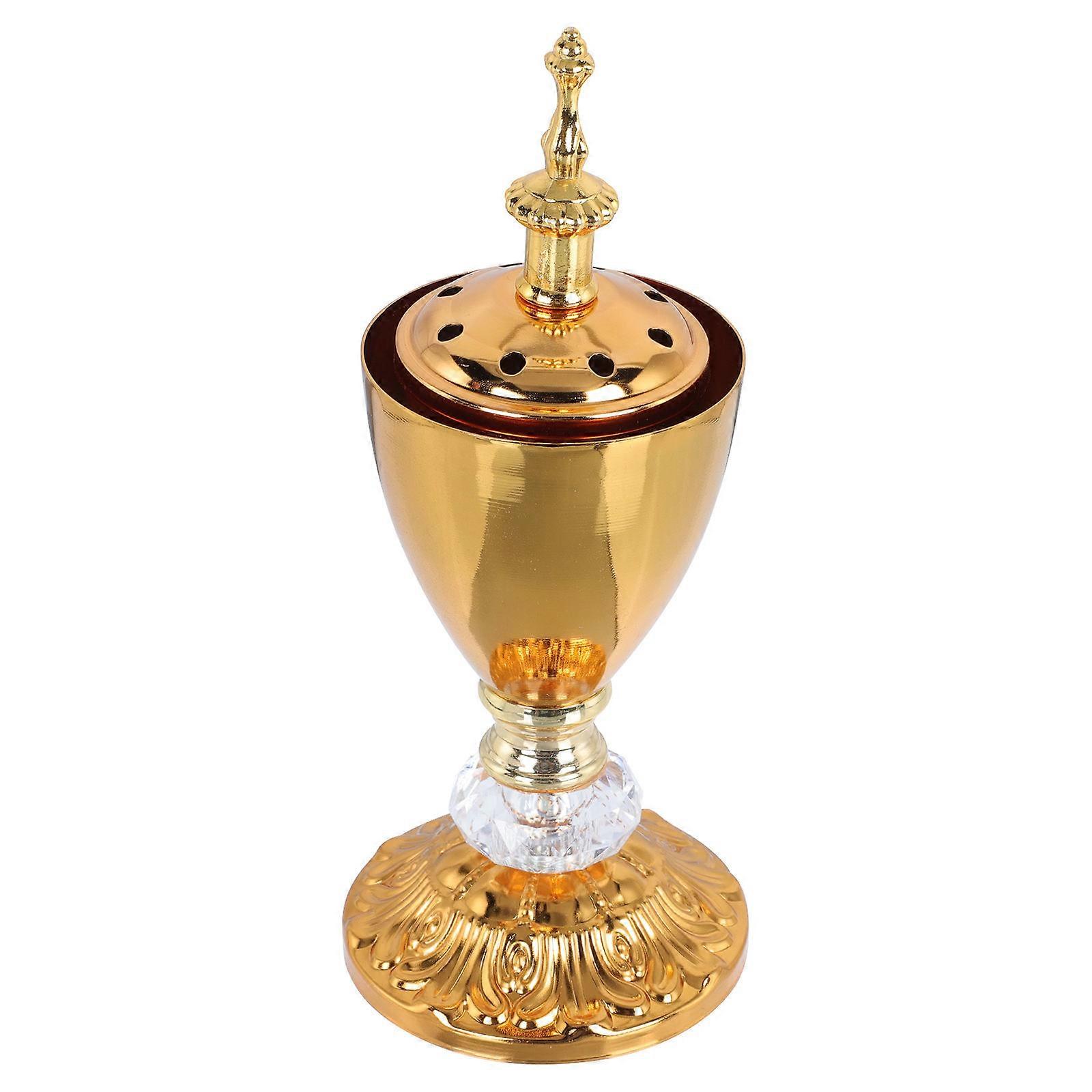 Golden Iron Tabletop Incense Burner for Decor 2Pcs Middle Eastern Design