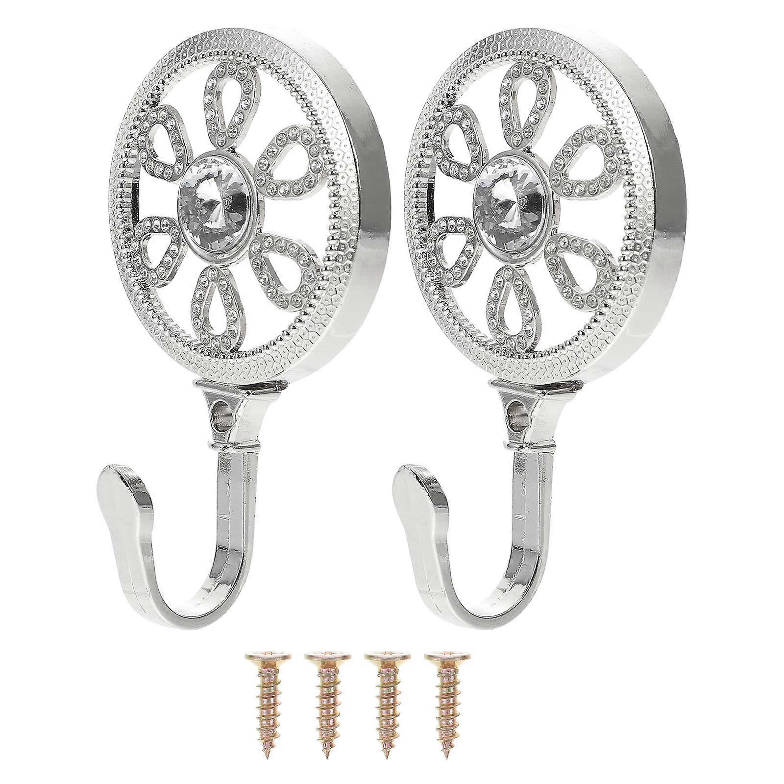 3Pairs Flower Design Curtain Hooks for Home Silver Alloy Curtain Tiebacks