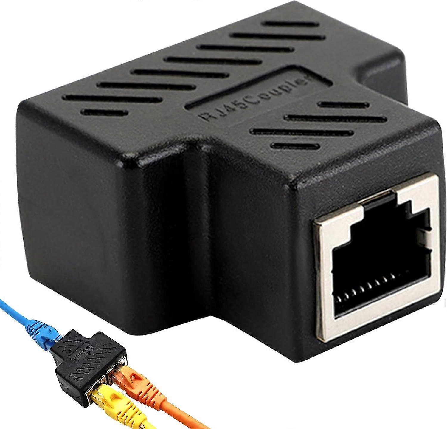 RJ45 Splitter, 1 to 2 Ethernet Cable Splitter, Dual Socket Adapter, 1 Pcs Dual LAN Port Socket, RJ45 Splitter for Cat5, Cat5e, Cat6, Cat7 (Black)