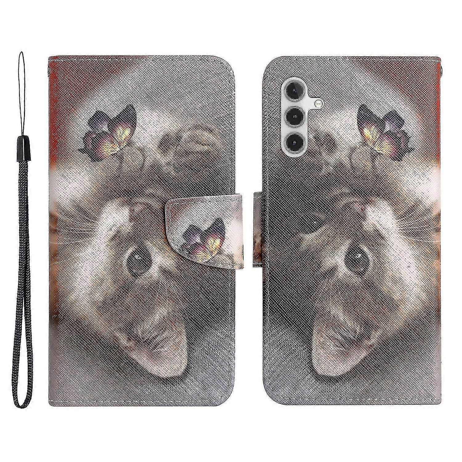 For Samsung Galaxy A54 5g Cross Texture Pu Leather Wallet Case Magnetic Closure Pattern Printing Flip Stand Phone Cover With Strap