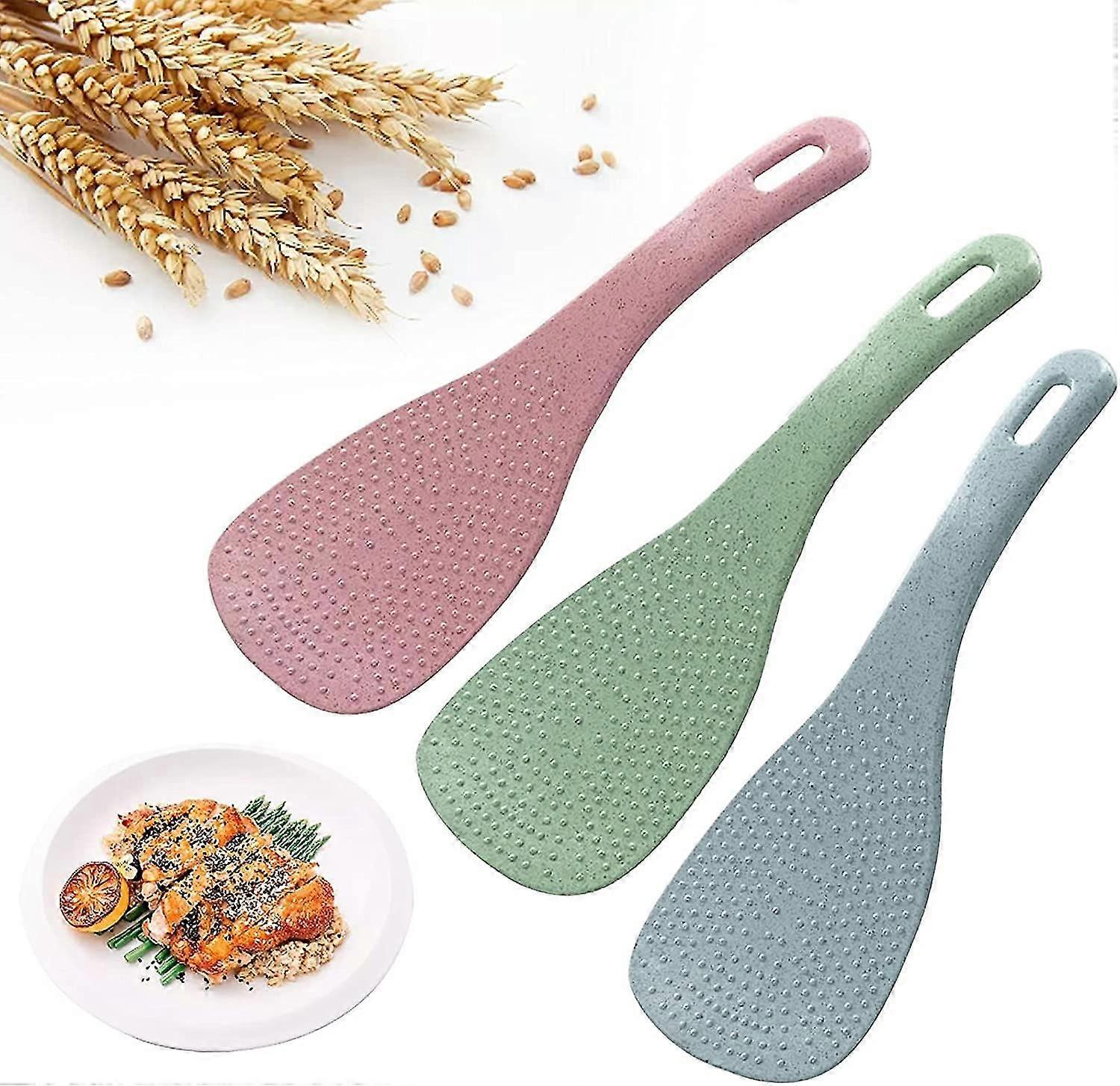 Rice Paddle, Non Stick Rice Spoon Rice Spatula, No Scratch Rice Cooker Rice Scoop Tableware Food Serving Spoons For Home Kitchen Tools (3 Pcs, Pink, G
