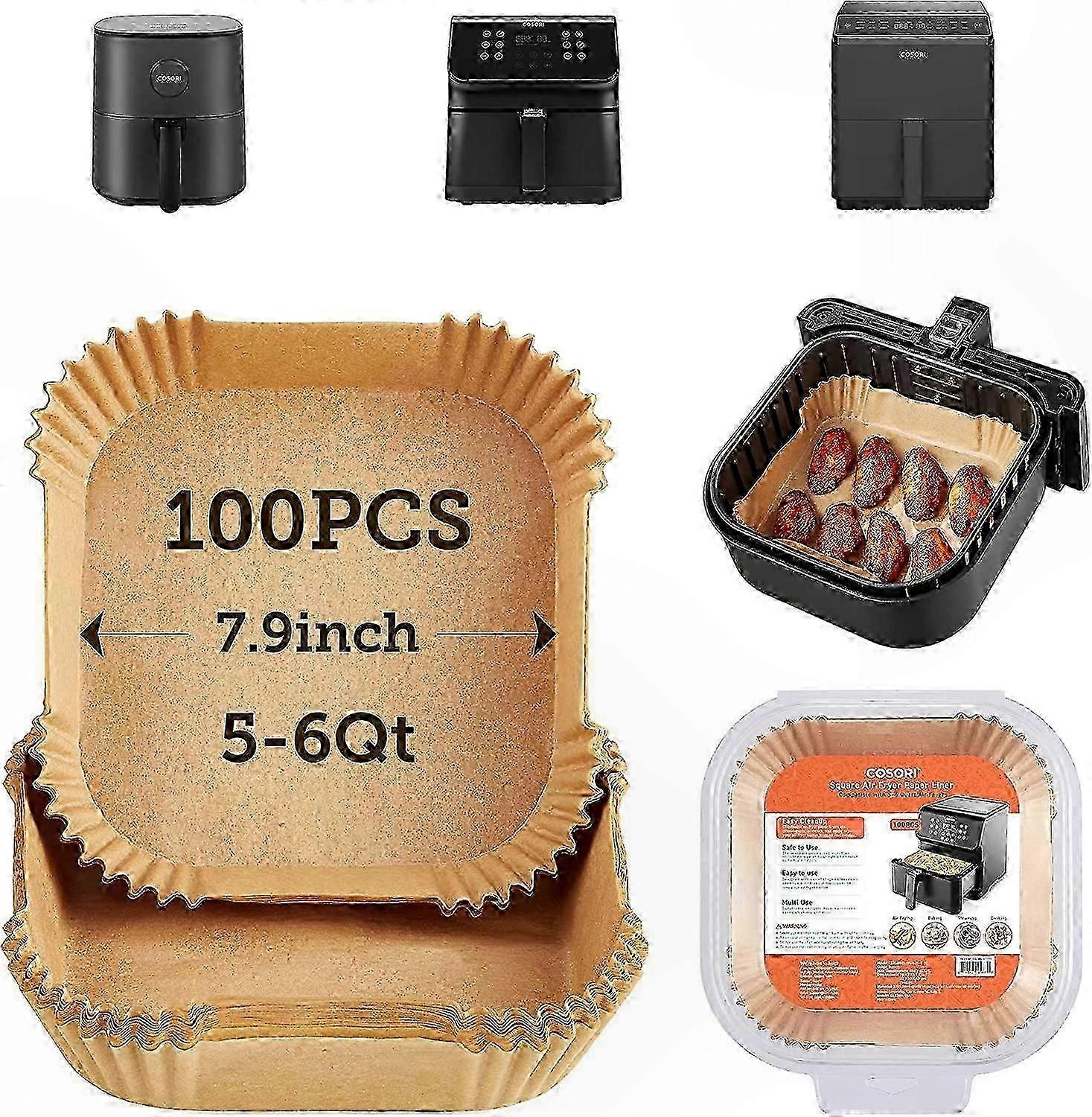 Disposable Square Paper Liners for Air Fryer - 100 Pcs Easy Cleanup Liners Compatible with Most Models