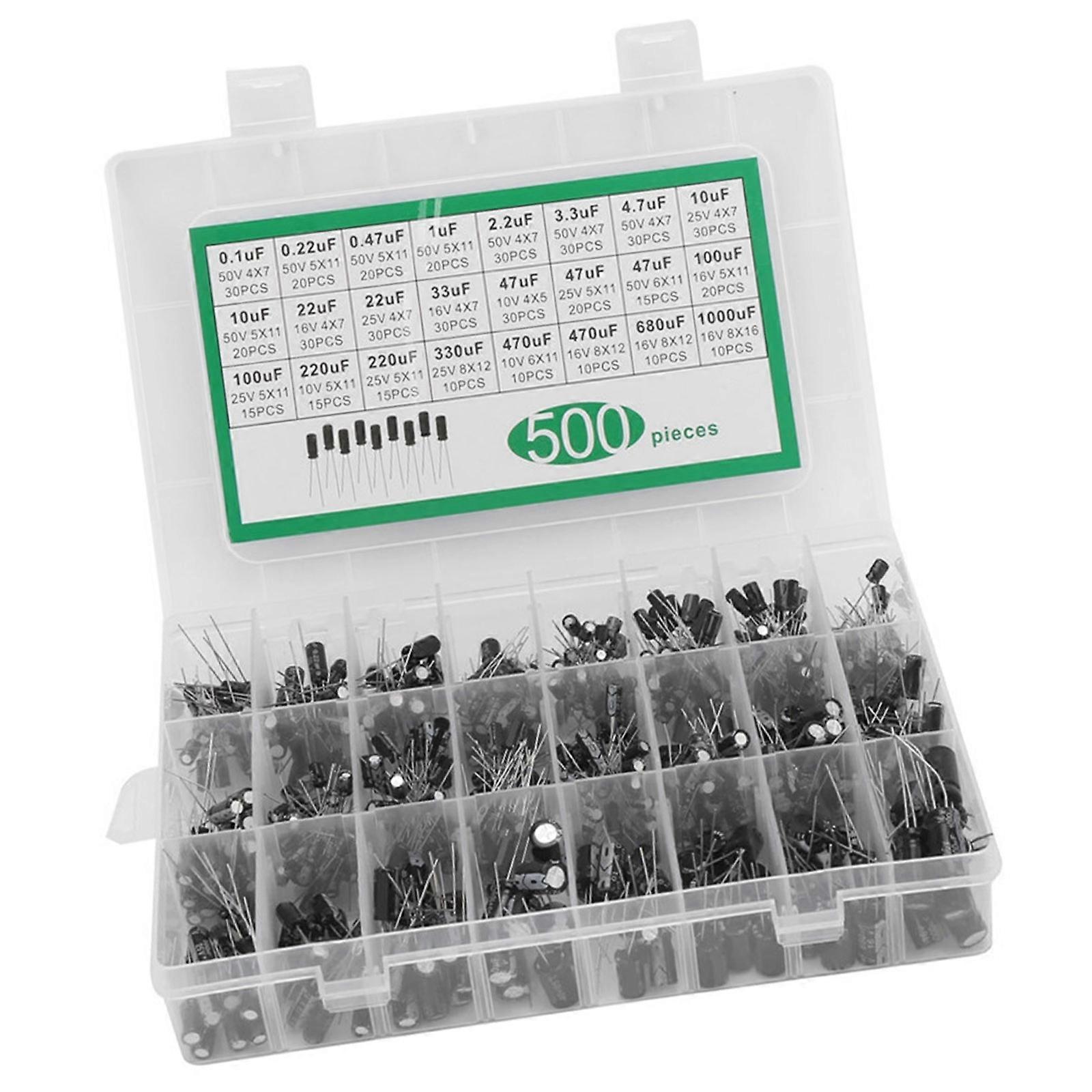 Comprehensive 500pcs Electrolytic Capacitors Set 16-50V Assorted Capacitors for Computer & Sound  Equipment Application Multicolor