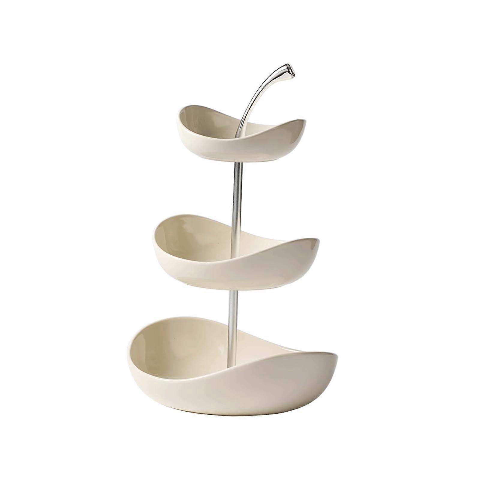 2/3 Tier Ceramic Fruit Bowl White, Adjustable Tiered Fruit Display Stand, Modern MultiLayer Fruit Platter For Snacks