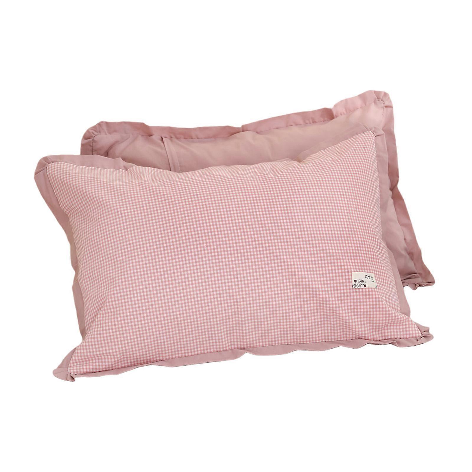 2 Pack Washed Cotton Fabric Soft Checkered Pillowcase For Students Breathable Skin Friendly Standard Size Home Dorm Use  Pink