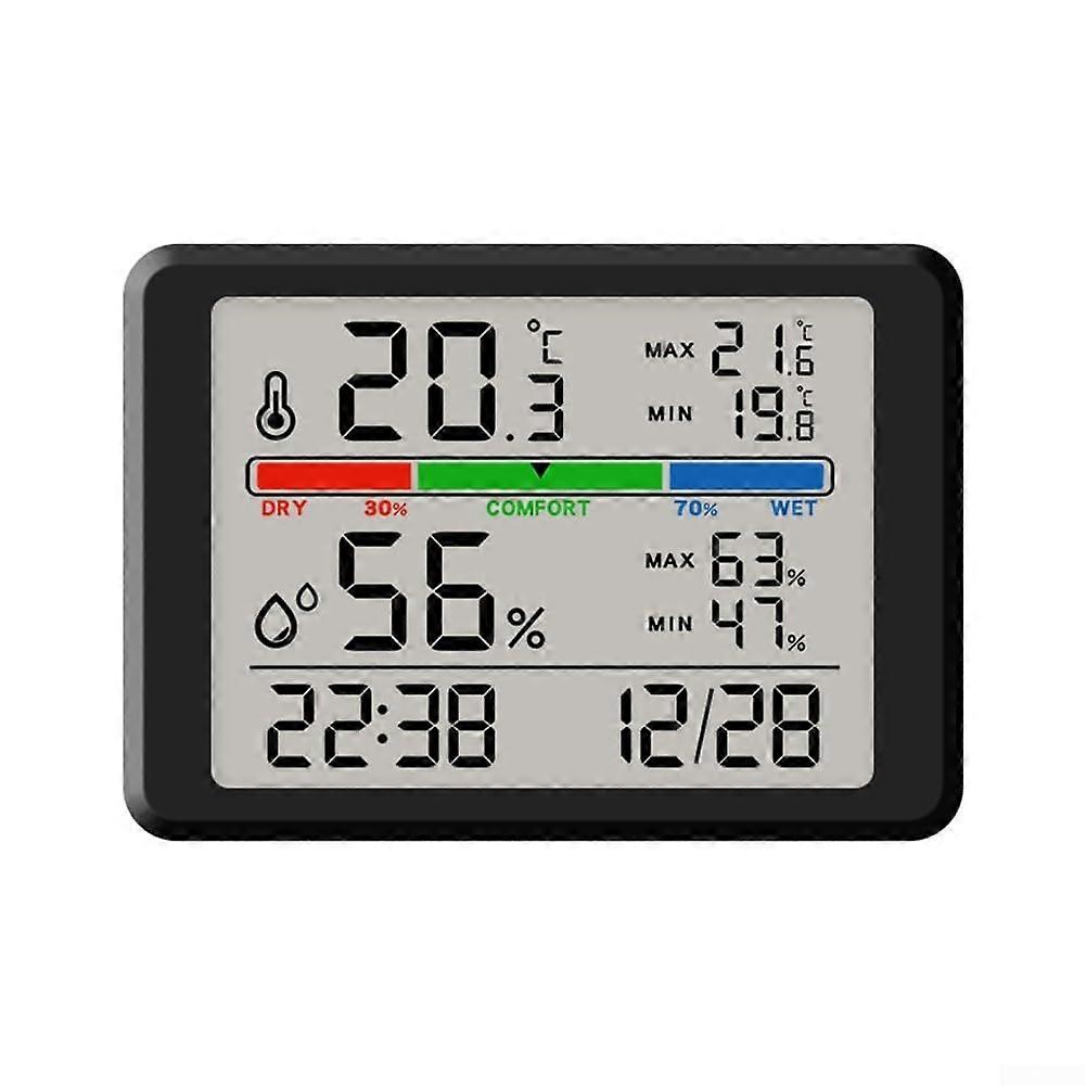 Digital Alarm Clock with Indoor Temperature Humidity Date Time Display and Max Min Record (Black)