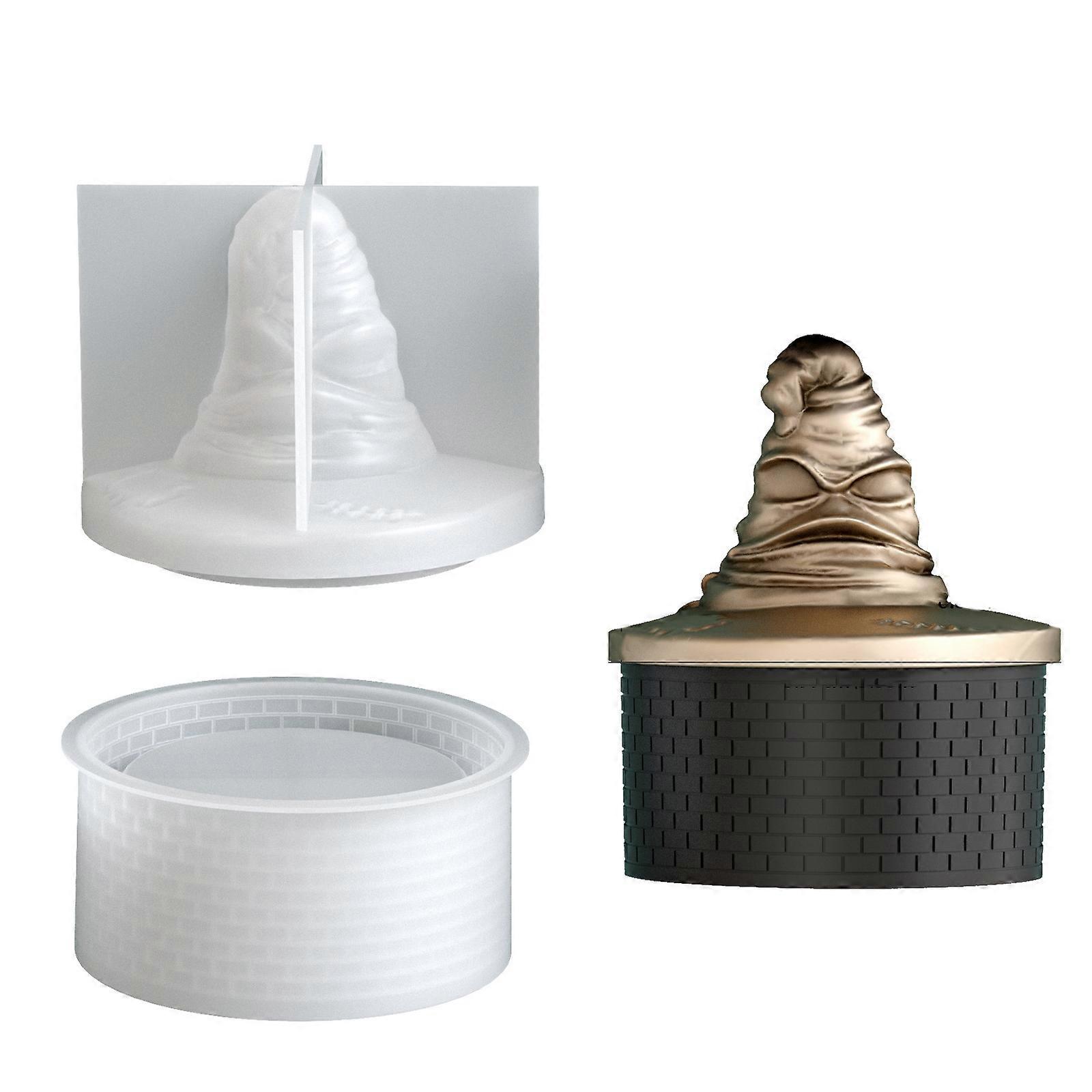 Checkered Pattern Silicone Resin Mould Crafting Witch Hat Jar Candle Holder Decorative Storage Container Multicolor