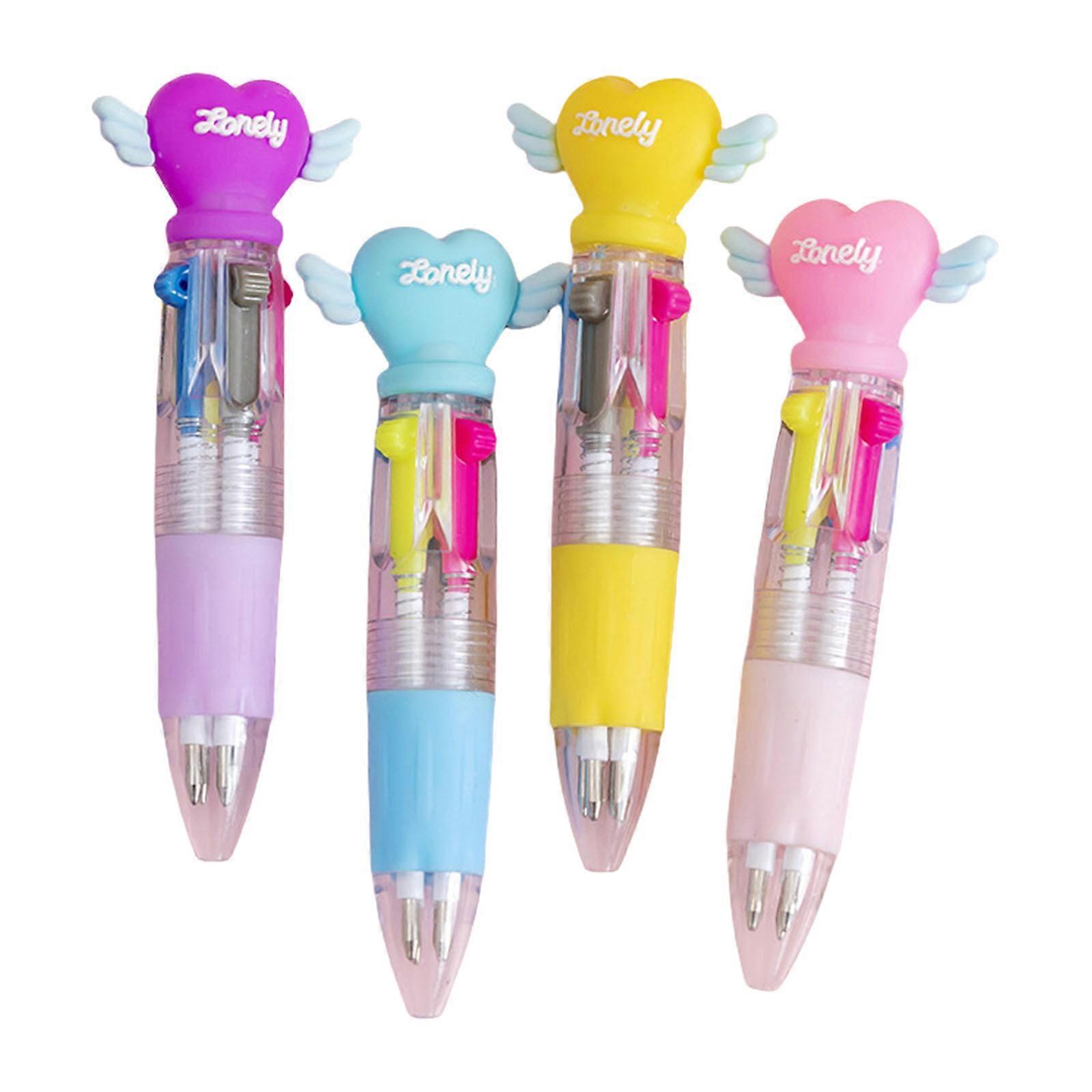 4Pcs Cartoon Multicolor Pen 4 Color-in-1 Pen Multicolored Ballpoint Pens for Color Coding Writing Drawing Journaling Multicolor
