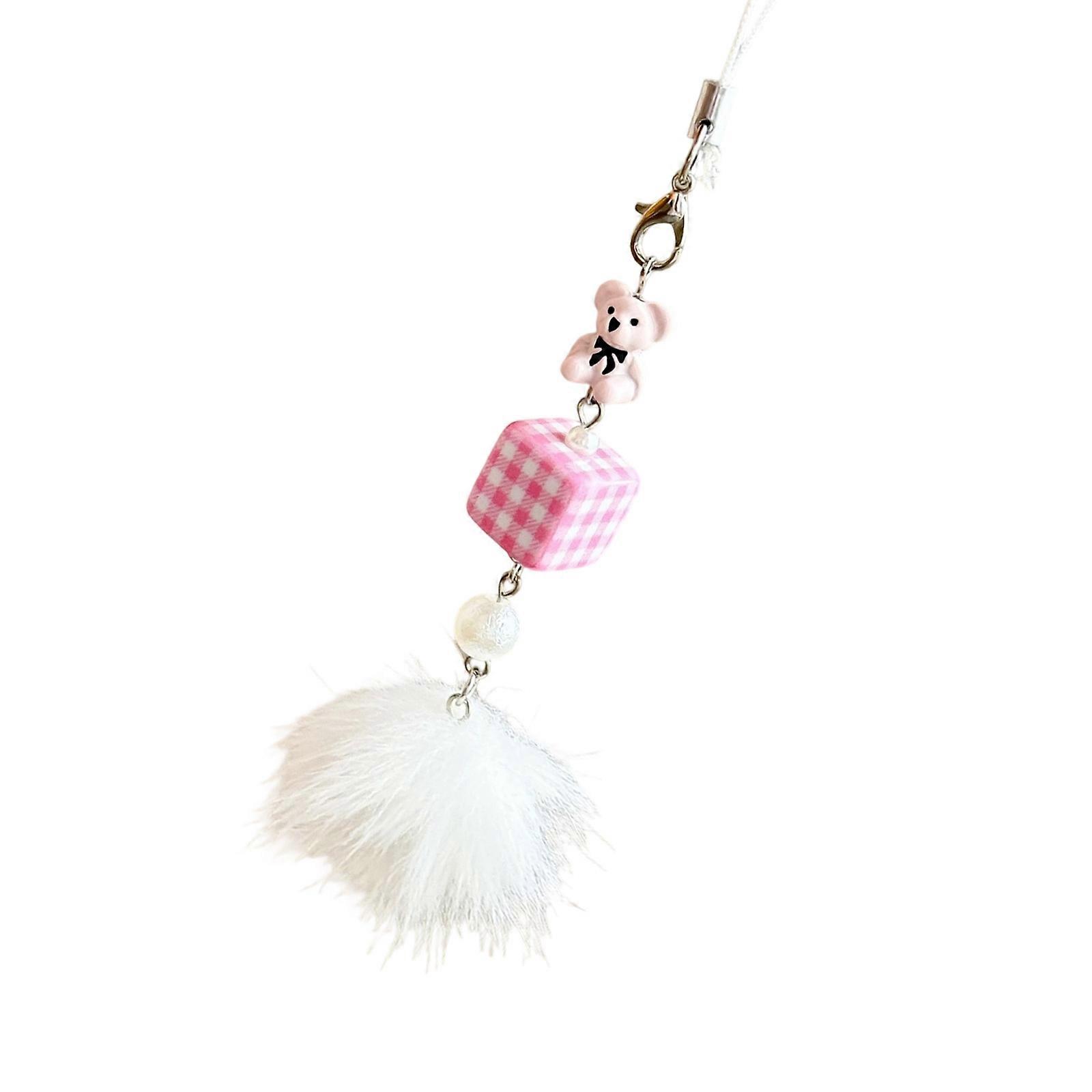 Fashionable Metal Keychain Phone Strap Lanyard Featuring Plush Accent And Pendant Design For Key Organization Multicolor