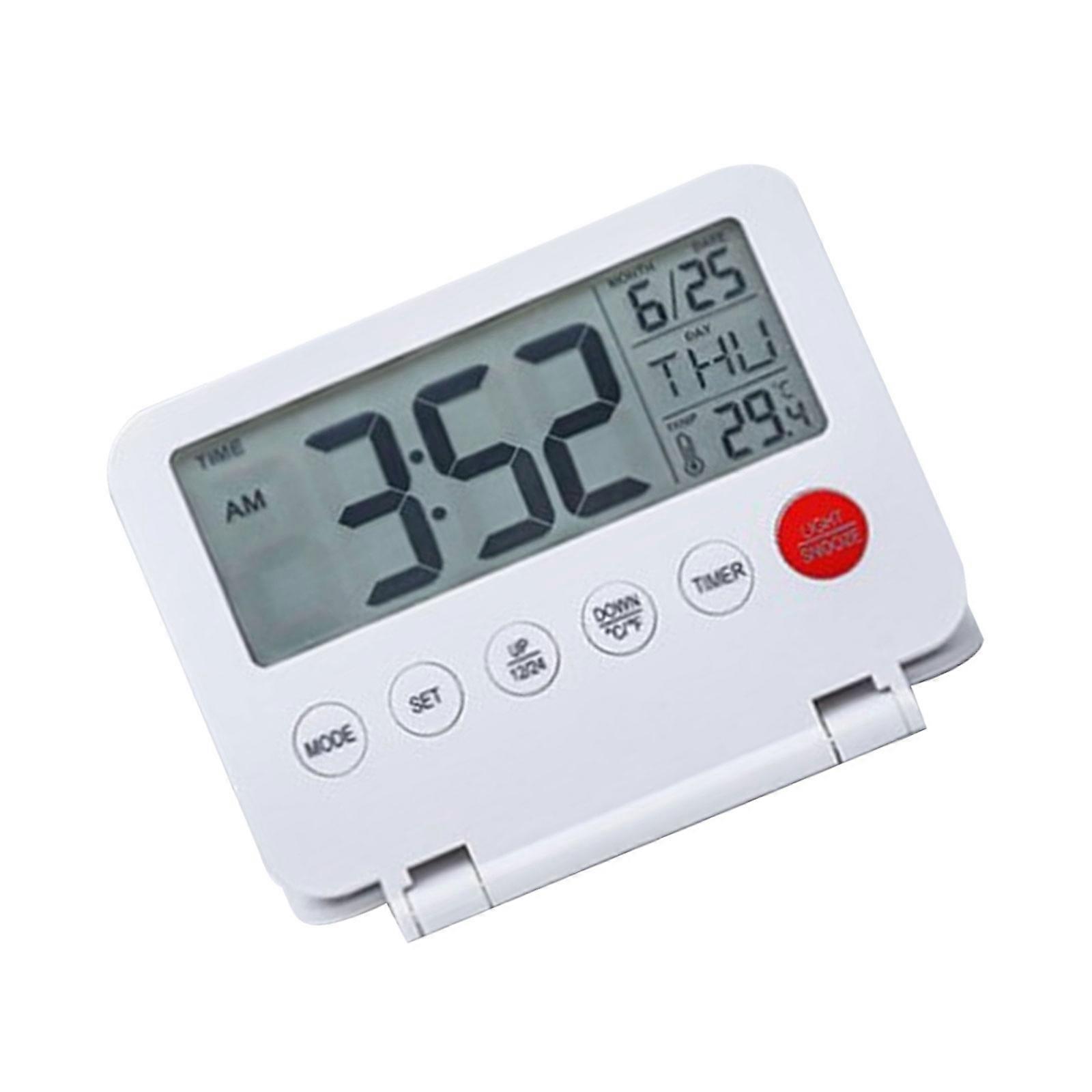 Travel Small Digital Alarm Clock Large LCD Display Front Button with Date Temperature Snooze Backlight Battery Operated  White