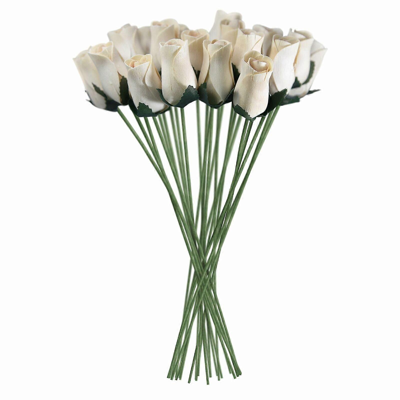 White Wooden Roses Artificial Realistic 32 Count