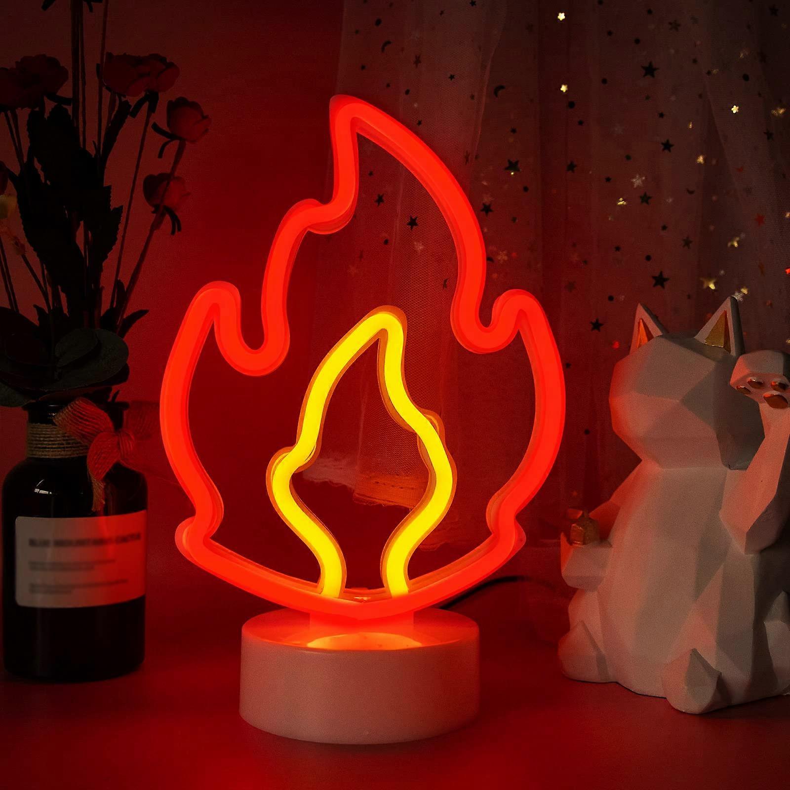 Flame Neon LED Sign with Base, USB or Battery Powered Fire Light for Bedroom Bar Party Decor