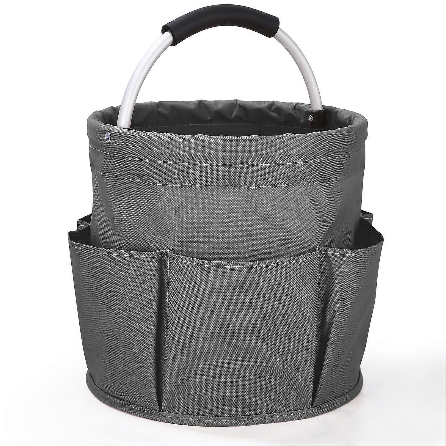 Cleaning Caddy Organizer with Handle, Foldable Storage Basket with 6 Pockets for Home, Garden, Bathroom (Grey)