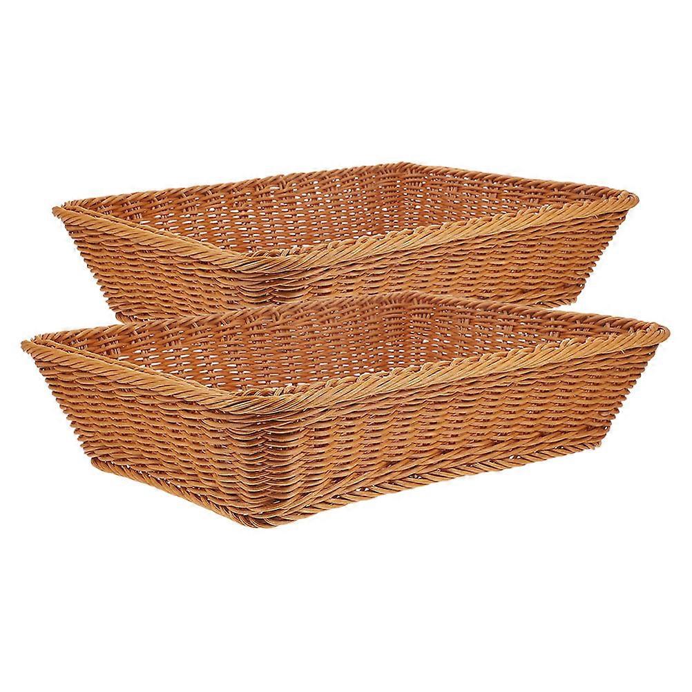 Kitchen Basket Woven Tray for Storage Use 2Pcs Rectangle Light Brown