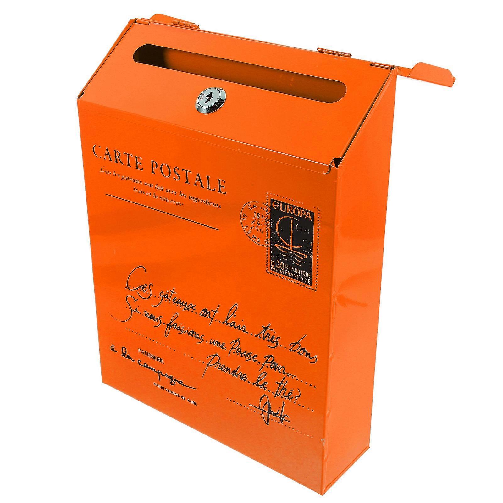 Wall Mounted Vintage Mailbox for Letter with Lock Orange Iron