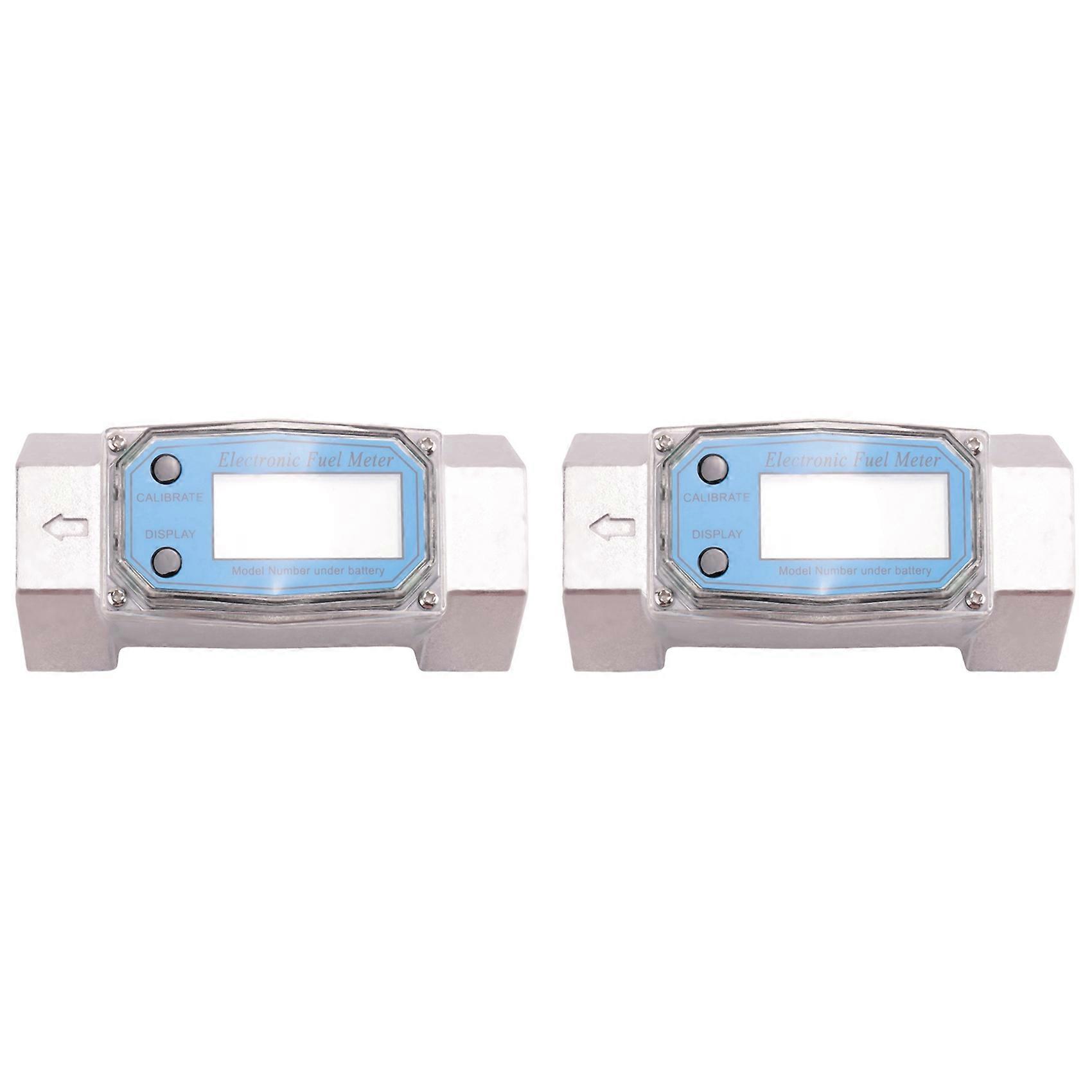 2X 1.5 Inch Digital Turbine Flow Meter, LCD Display Fuel Water Flow Meter, Flowmeter for Diesel Kerosene Gasoline Water