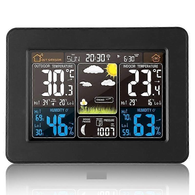 Wireless Weather Station LCD Digital Thermometer Hygrometer with Barometer Alarm Clock Moon Phase