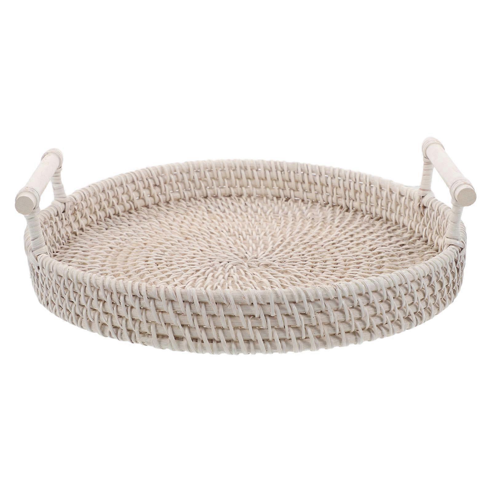 Round Rattan Tray for Serving with Handles Woven Tray with Handle