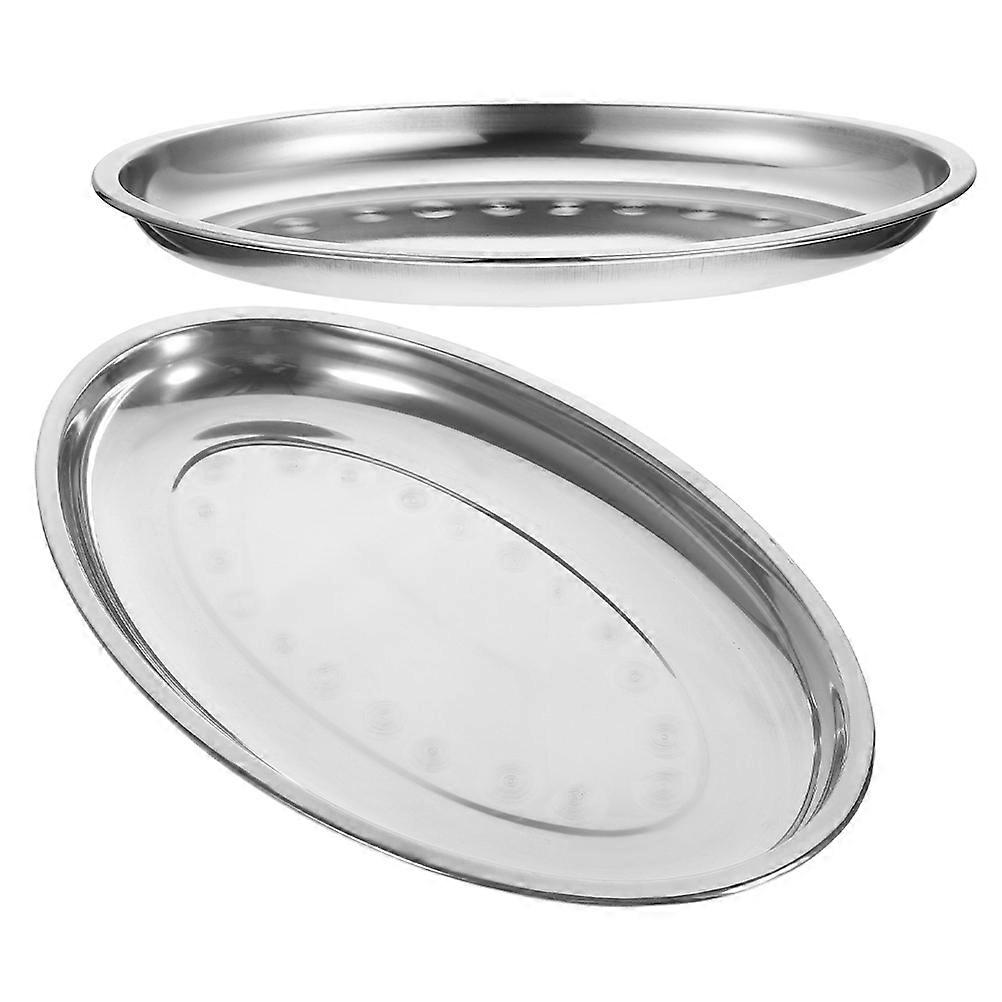 2Pcs Stainless Steel Oval Platter for Restaurant Serving Fish Steak