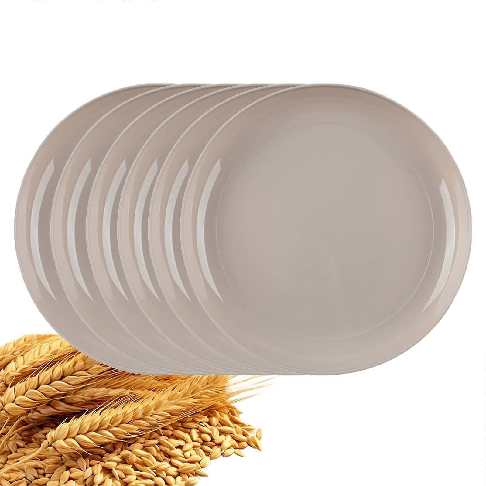 Wheat Straw Plates Set of 6 Khaki 8.7in Unbreakable Lightweight Microwave Dishwasher Safe EcoFriendly