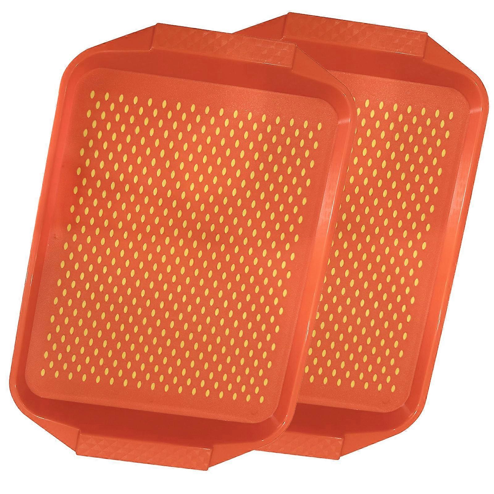Non Slip Serving Tray 2 Pack Large Rectangular Plastic with Handles for Couch Bed Breakfast Orange