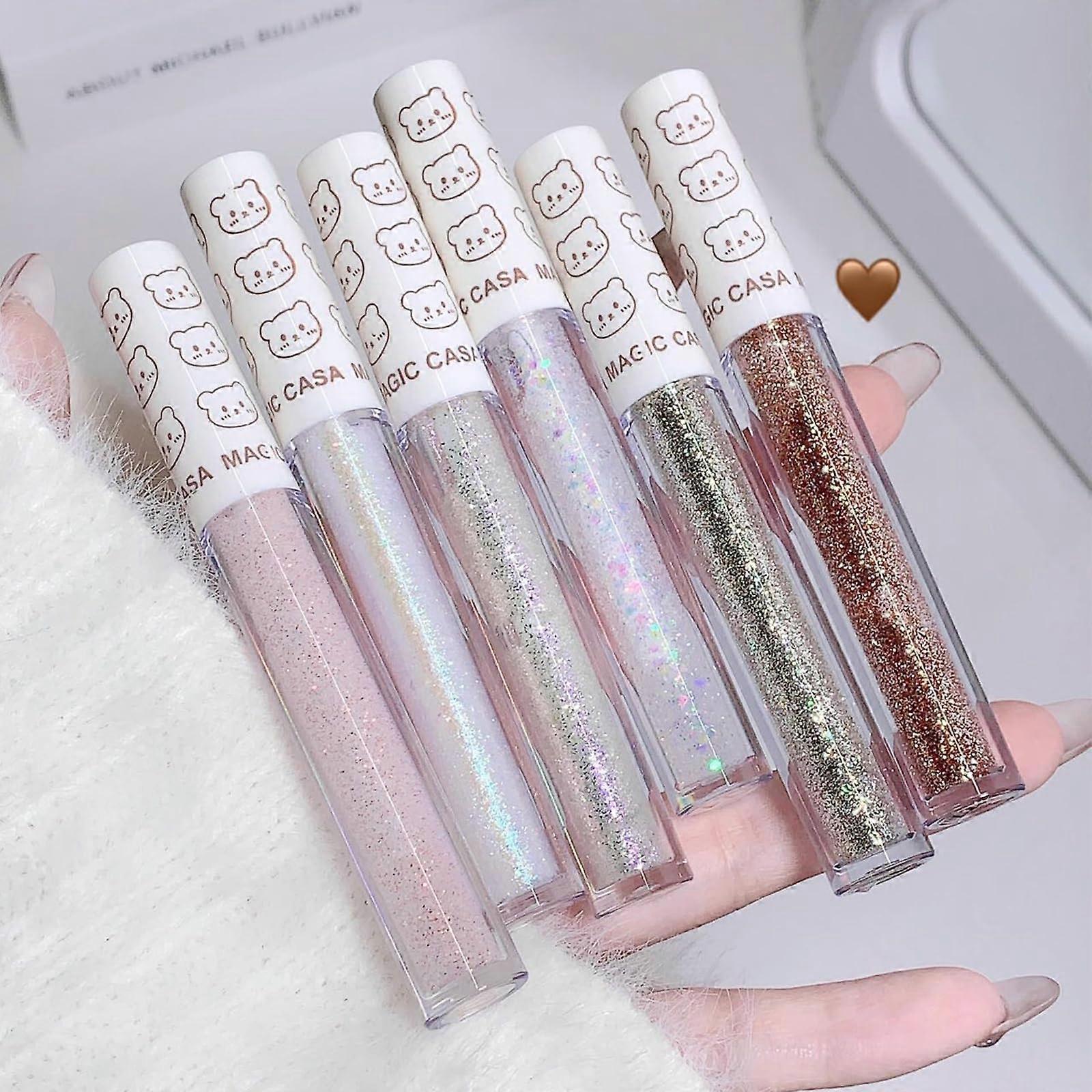 6Pcs Glitter Eyeshadow Set, Waterproof Long Lasting Liquid Shimmer with Vibrant Multidimensional Glow