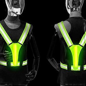 LED reflekterende vest løpeutstyr, USB oppladbart lys opp løpende vestbryst for løpere nattvandring