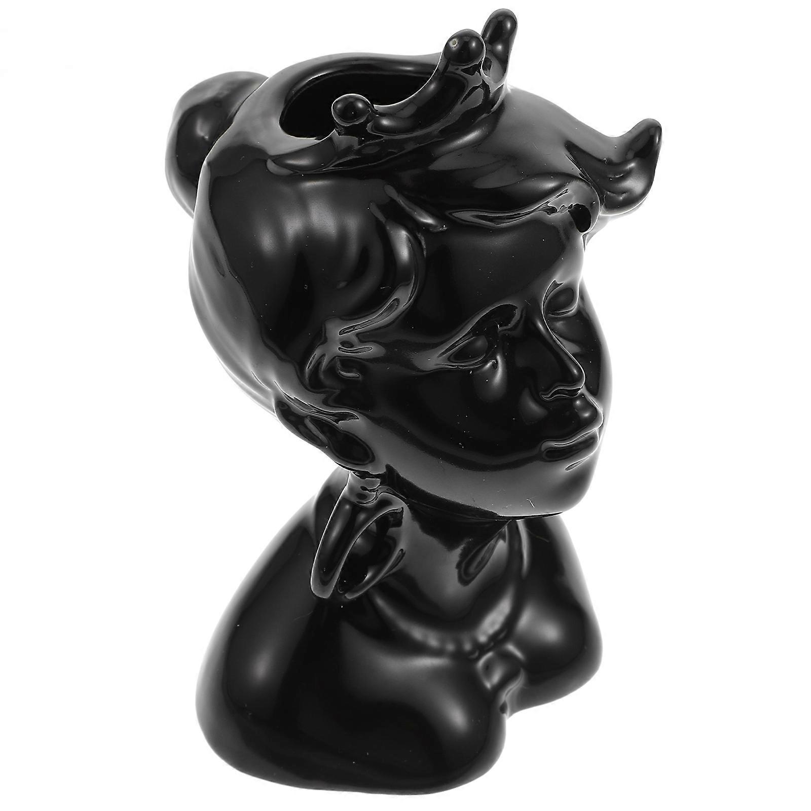 Decorative Black Ceramic Flower Vase Human Face Shape for Decoration