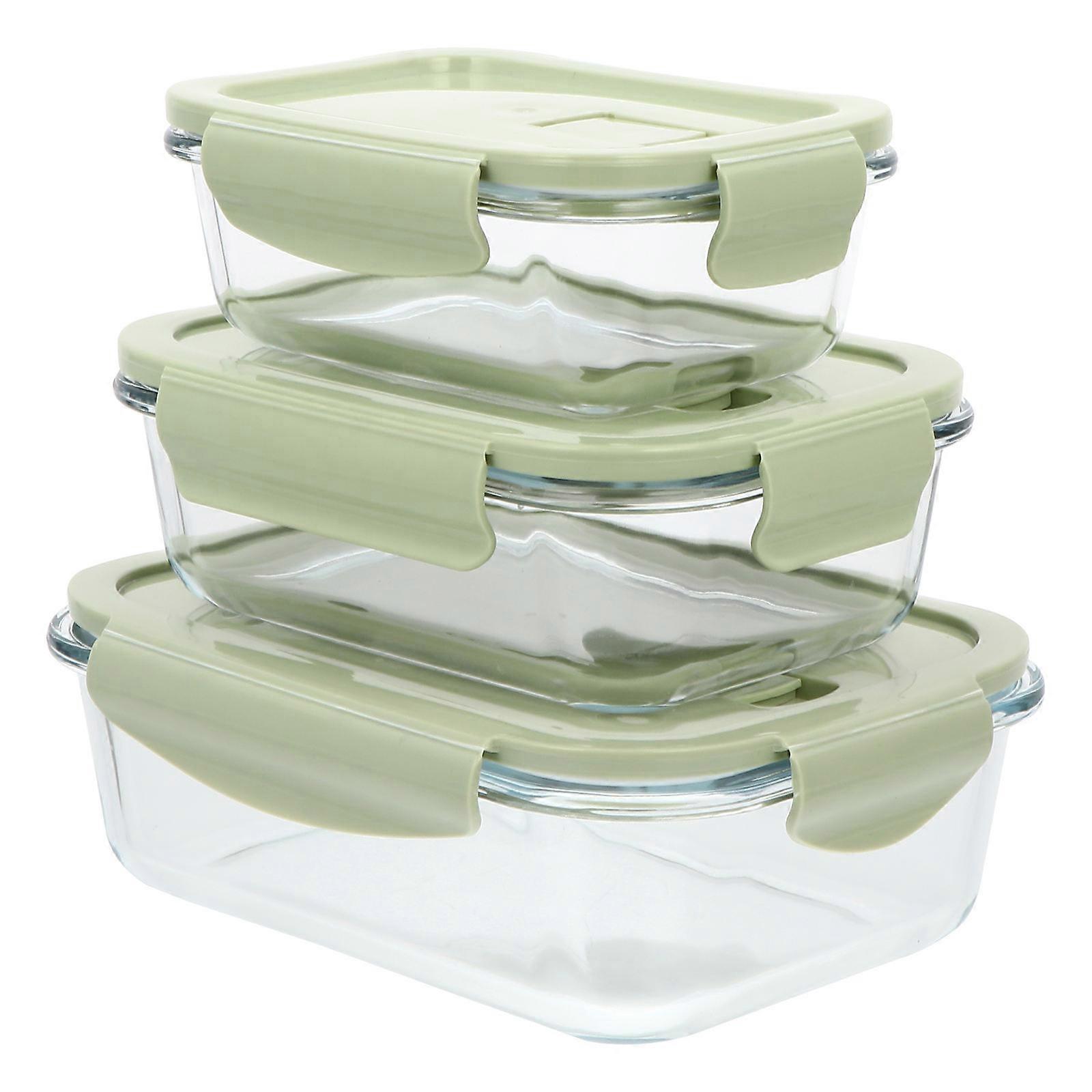 Compartment Lunch Containers Portable Rectangle Glass Container Safe Material 3Pcs