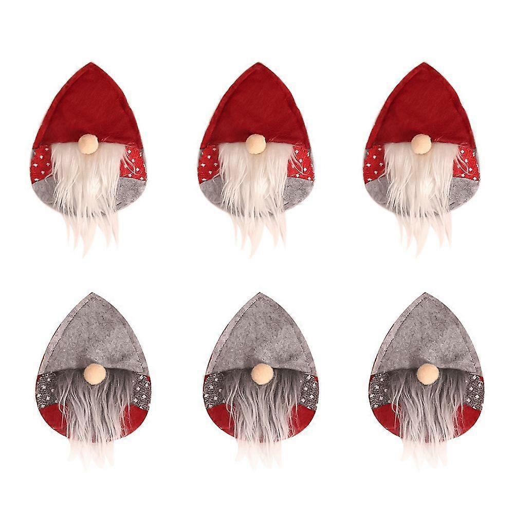 6pcs Christmas Tableware Cover Silverware Holder Christmas Table Decor Red Grey