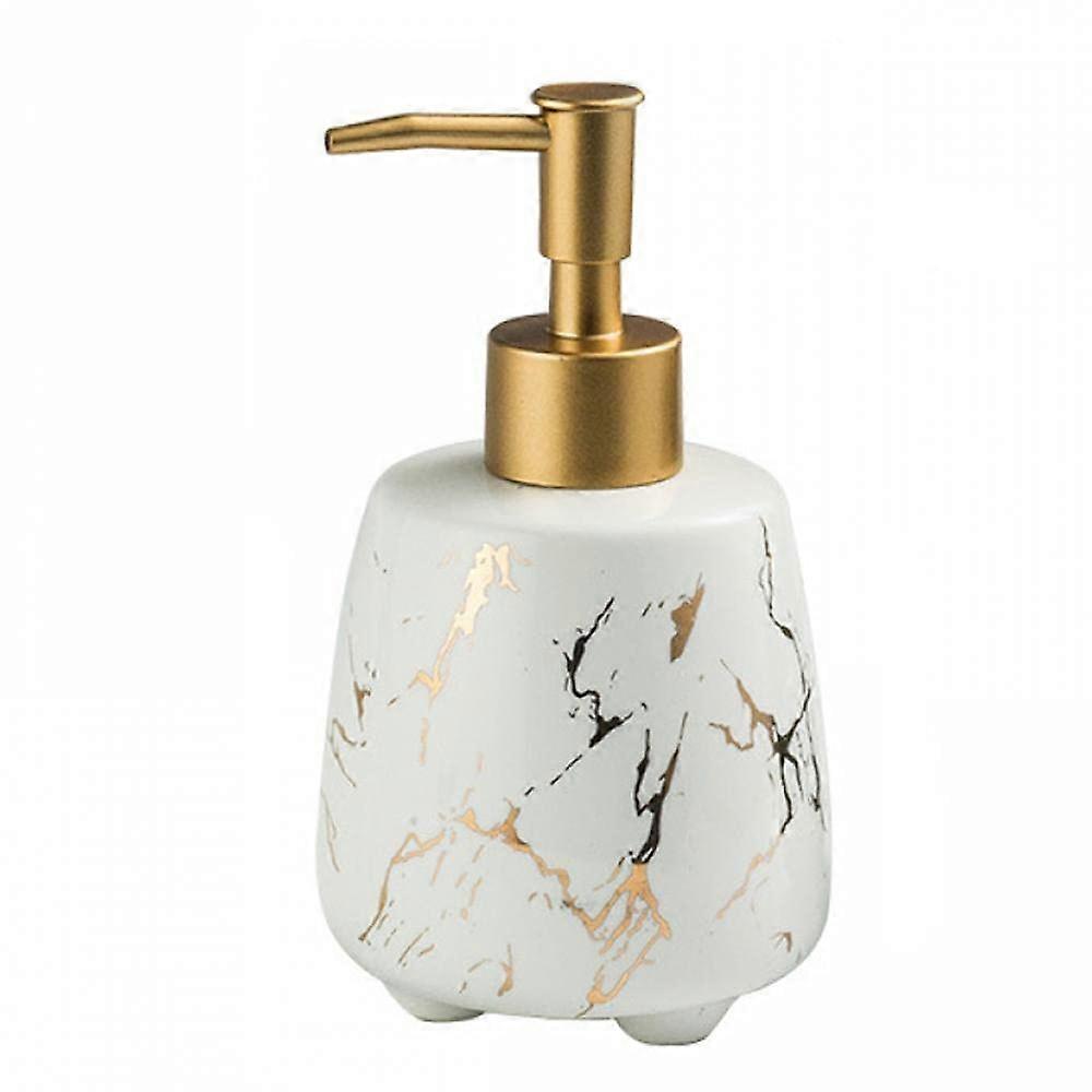 White Marble Ceramic Soap Dispenser 300ml Refillable Lotion Shampoo Pump for Bathroom Kitchen