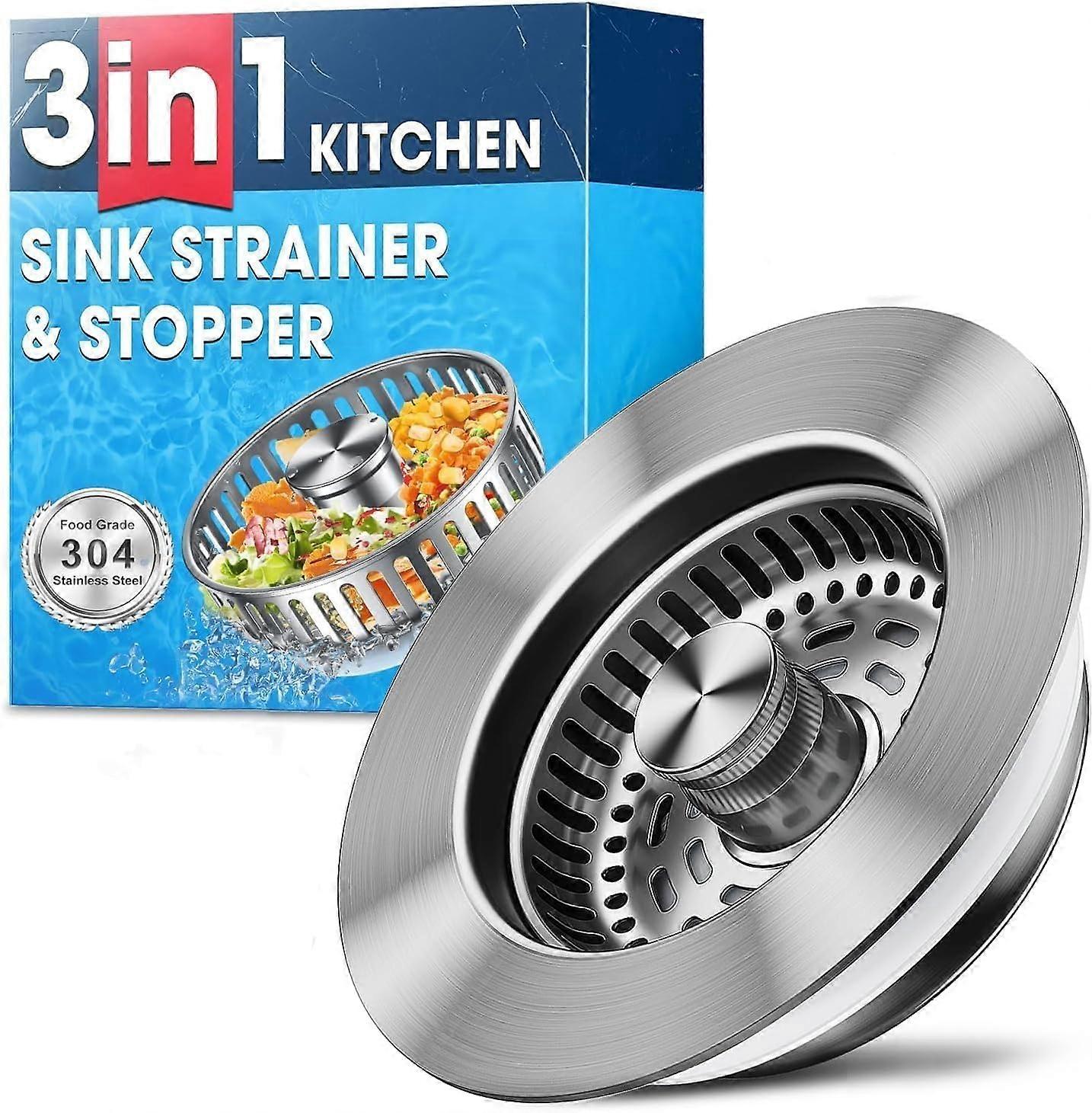 Stainless Steel Sink Strainer with Stopper, Rust Resistant 3.5 Inch Kitchen Drain Insert