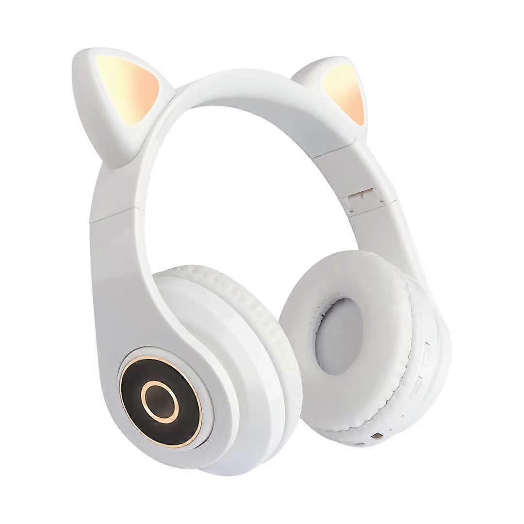 Bluetooth Cat Ear Headphones with Lights, Wireless 5.3 Headset for Mobile Phone, White