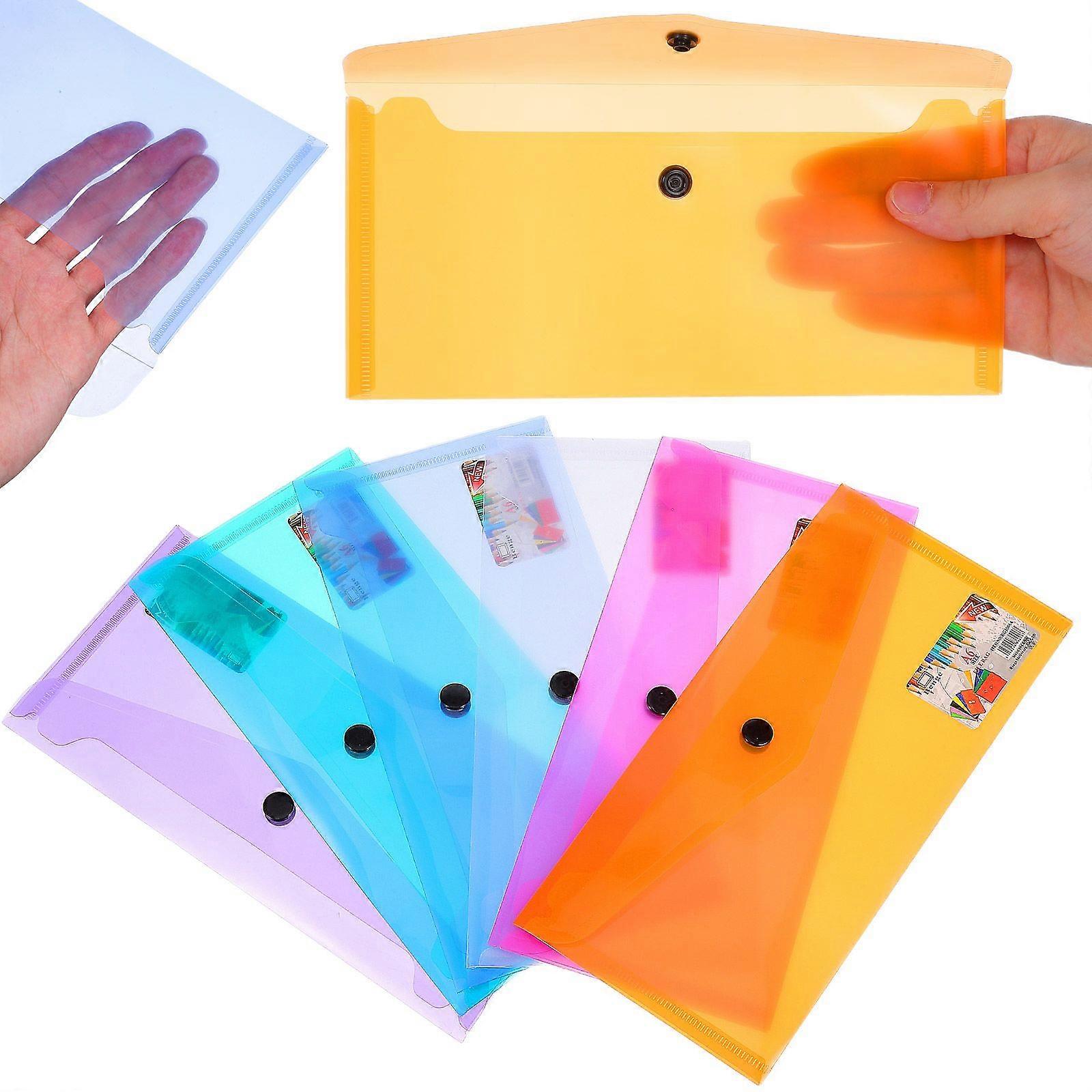 6pcs Plastic Document Folder Clear Document Envelope Folder with Snap Button Durable Storage Organizer for School (Random Color)