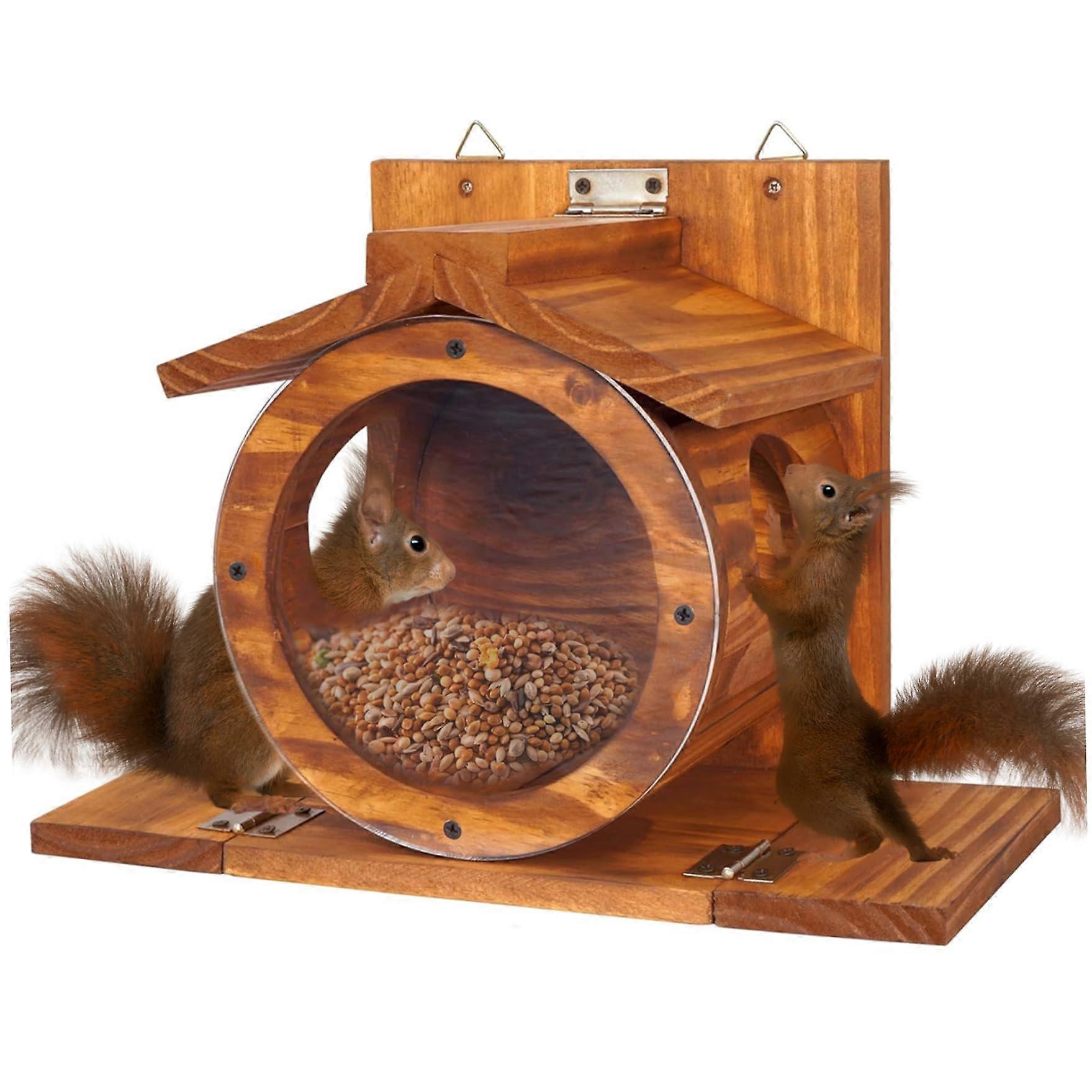 Outdoor Squirrel Feeder Wooden WallMounted Large Capacity Box with Transparent Front Panel