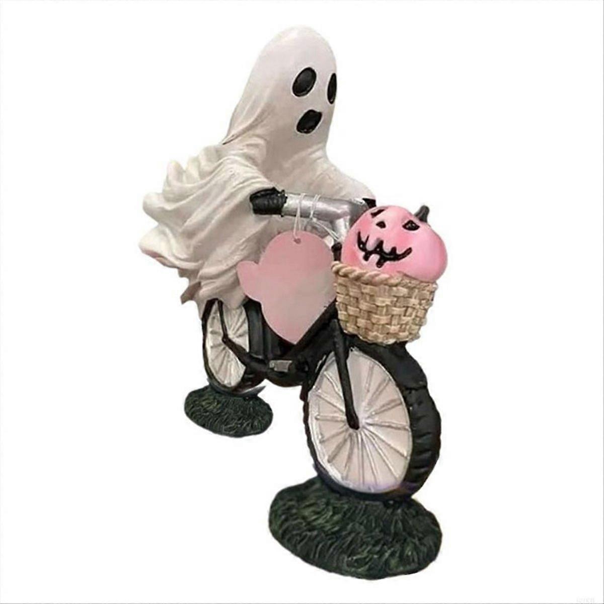 Halloween Ghost Pumpkin Bicycle Statue