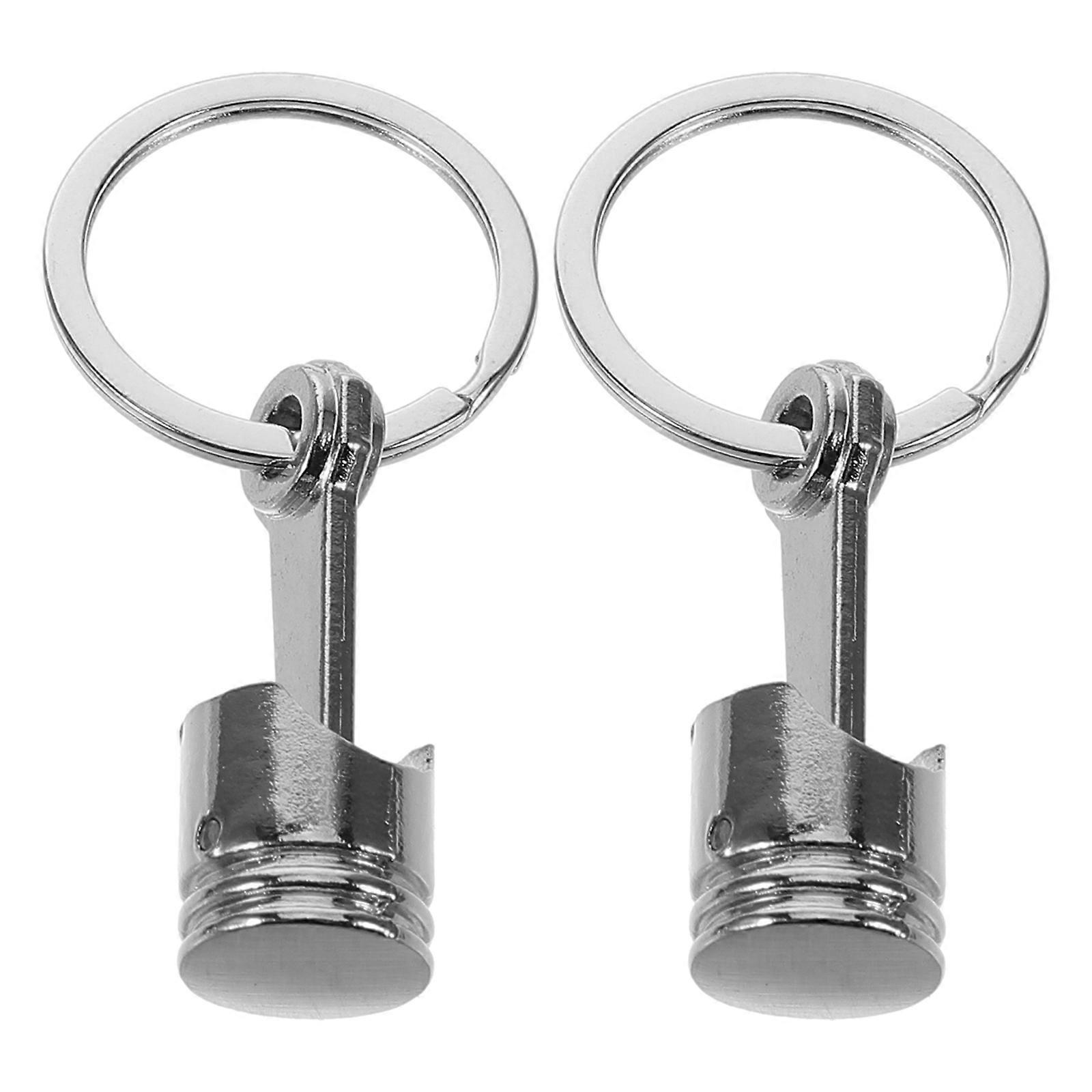 Silver Metal Engine Piston Keychain for Car Keys 2Pcs Creative Key Accessory