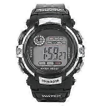 Children Sport Electronic Wrist  Watch Digital Movement Alarm Day Date Stopwatch (black&silver)