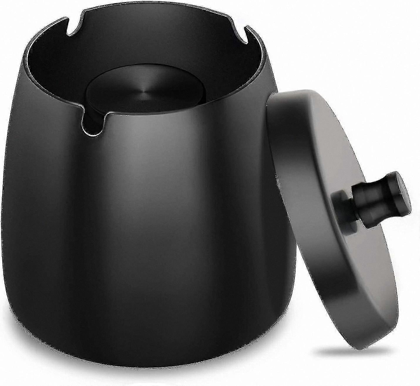 Windproof Black Ceramic Ashtray with Lid for Cigarettes