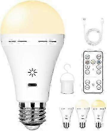 Remote Control USB Rechargeable LED Bulb, 3 Color Temp Dimmable E27 7W