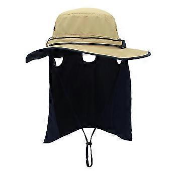 Men's Sun Hat with Neck Cover Quick-drying UV Protective Cap Fishing Cap (Khaki + Dark Blue Shawl)
