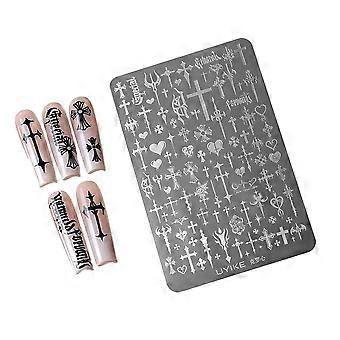 Gotisch kruis nagelkunst stempelplaat stalen sjabloon alternatief mode