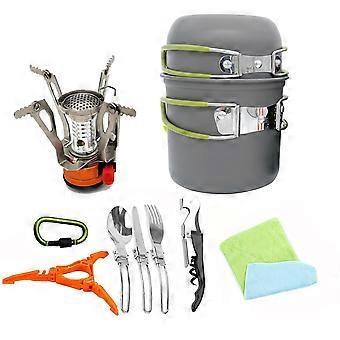 2/10 Pcs Camping Cookware Mess Kit Hiking Backpacking Picnic Cooking Bowl Non Stick Pot Knife Spoon Set