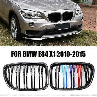 Double Line Black M-color Front Grill Dual Line Kidney Grille Replacement For Bmw E84 X1 2010-2015 Gloss Black M Color