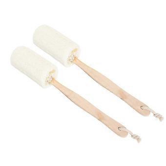 Exfoliating Loofah Bath Brush with Wooden Handle, Gentle Skin Cleansing and Massage Back Scrubber for Shower and Bath, 2-Pack