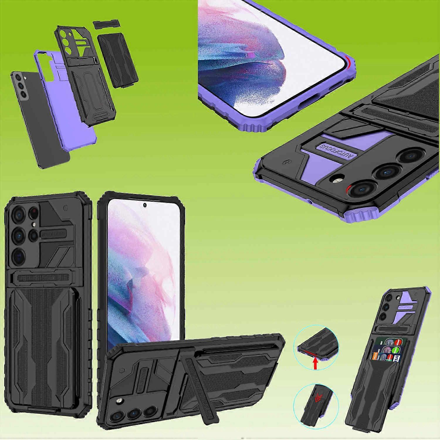 For Samsung Galaxy S23 Ultra Armor Case + Card Slot Protective Bag Cover